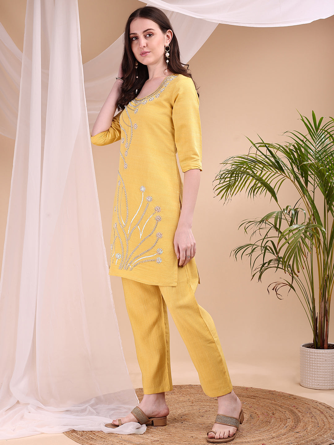 Hand Embroidered Co Ords, Yellow - Hiral Fashion