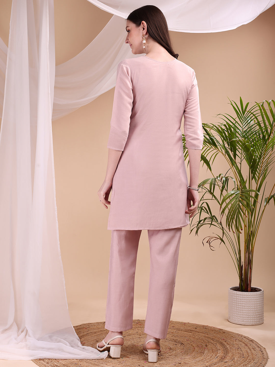 Embroidered Co Ords, Peach - Hiral Fashion
