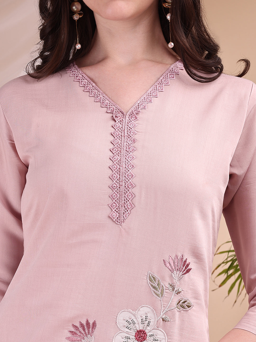 Embroidered Co Ords, Peach - Hiral Fashion