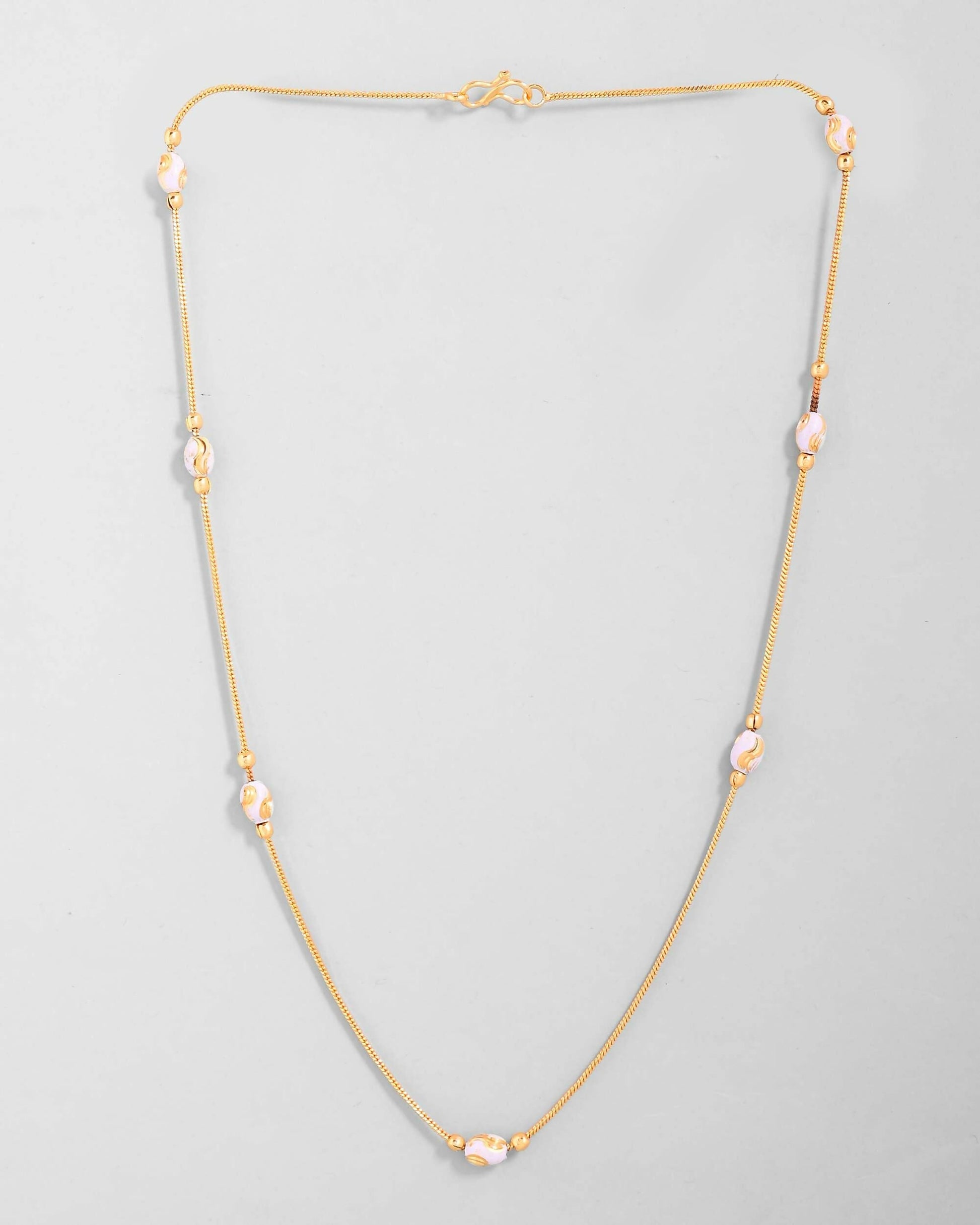 VOJ Gold-Polished Chain with White Hand Crafted Beads 