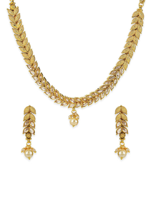 Priyaasi Women Pearls Stones Gold Plated Leaf Jewellery Set - Grab2buy