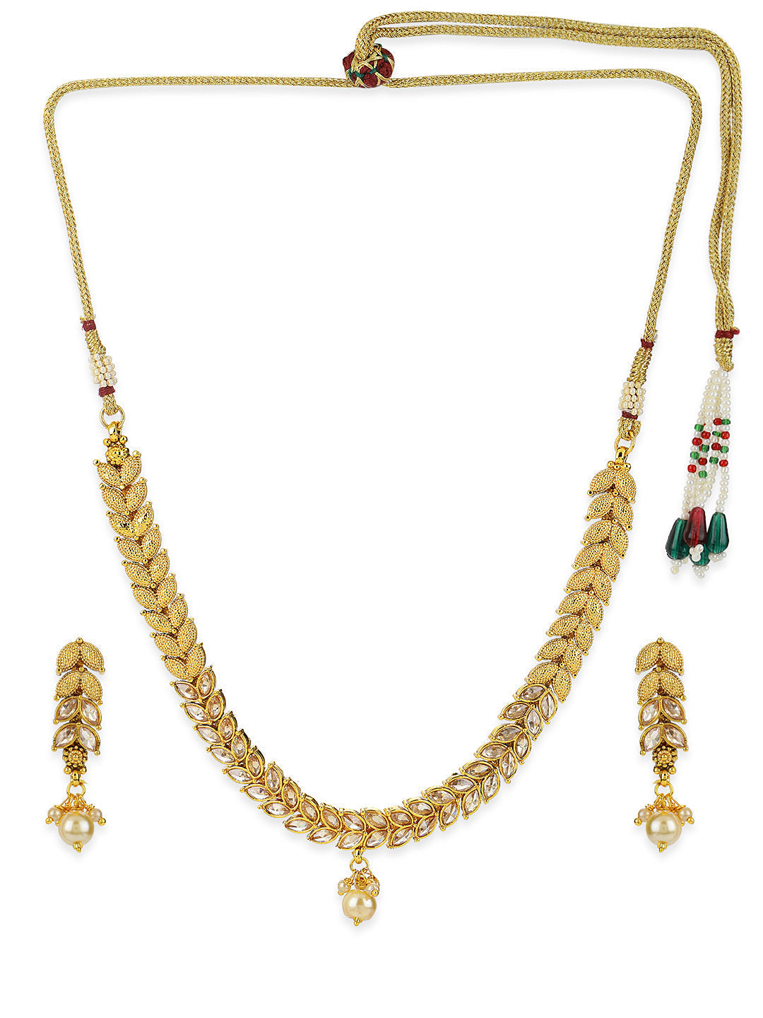 Priyaasi Women Pearls Stones Gold Plated Leaf Jewellery Set - Grab2buy