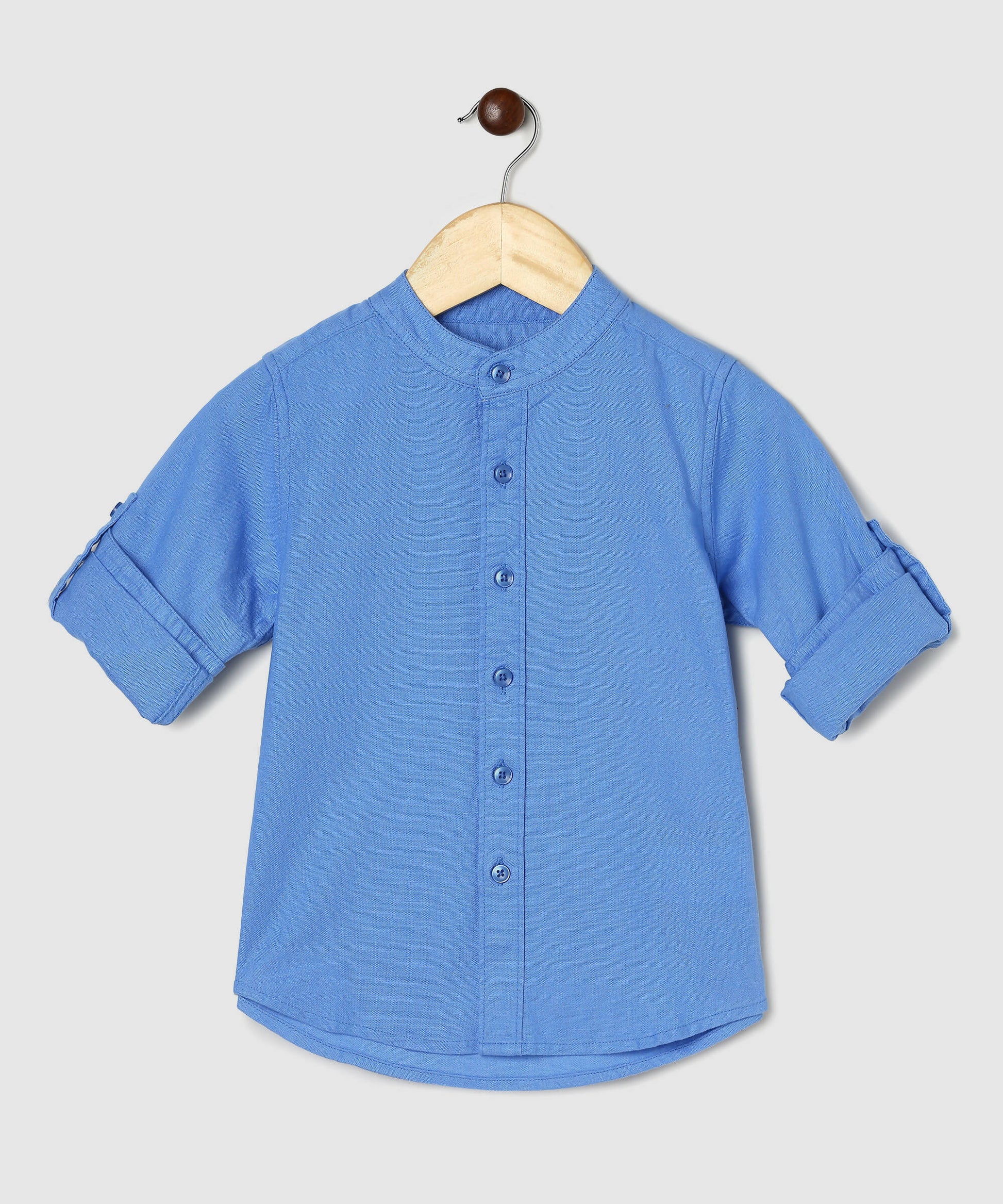 Manet Boys Mandarin Collar Full Sleeves Melange Shirt - Light Blue