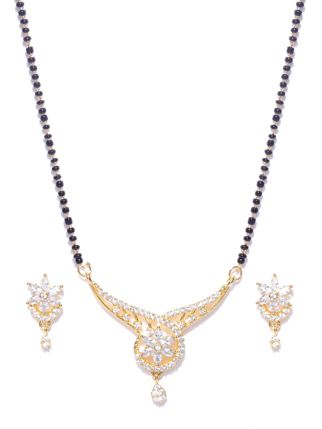 Priyaasi Desiner Floral Shaped Gold Plated American Diamond Mangalsutra Set For Women - Grab2buy