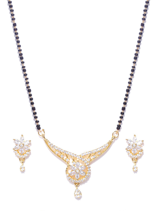 Priyaasi Desiner Floral Shaped Gold Plated American Diamond Mangalsutra Set For Women - Grab2buy