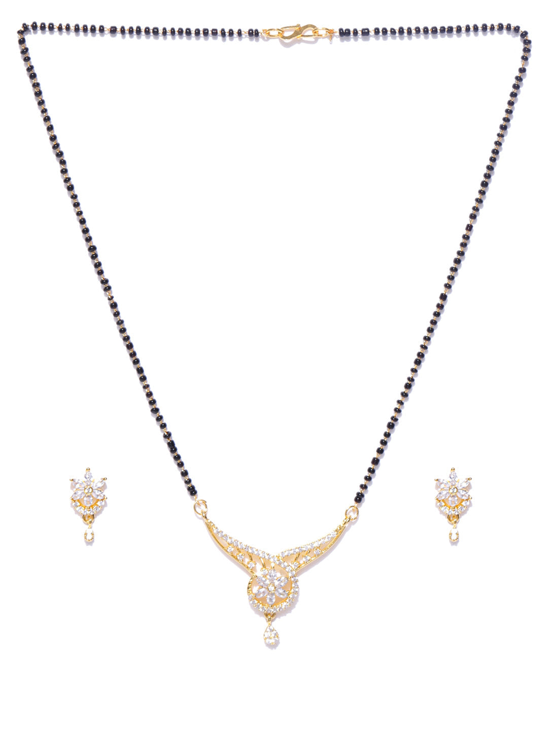 Priyaasi Desiner Floral Shaped Gold Plated American Diamond Mangalsutra Set For Women - Grab2buy