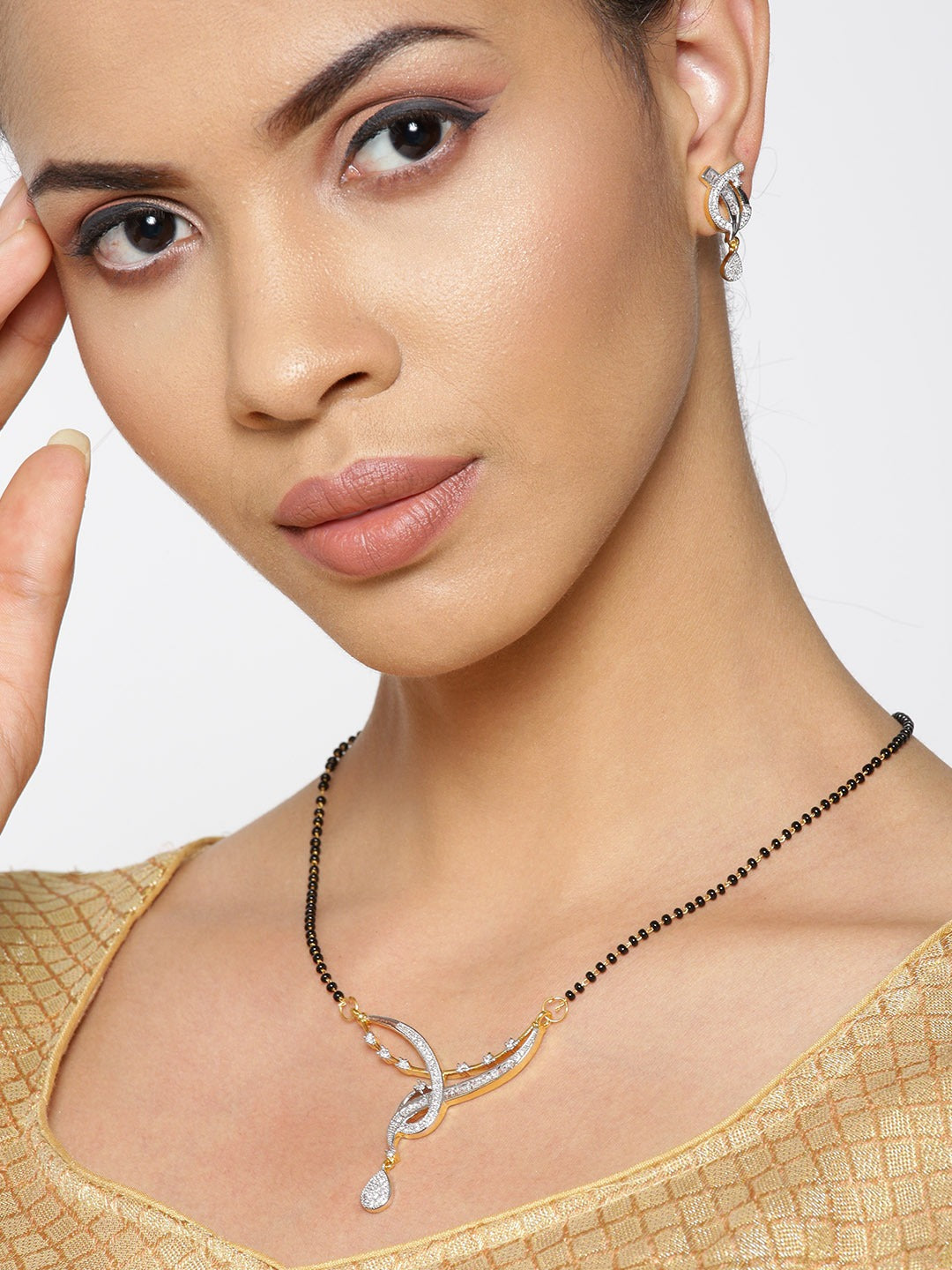 Priyaasi Women Dual Toned AD Studded Beautiful Design Traditional Mangalsutra Set - Grab2buy