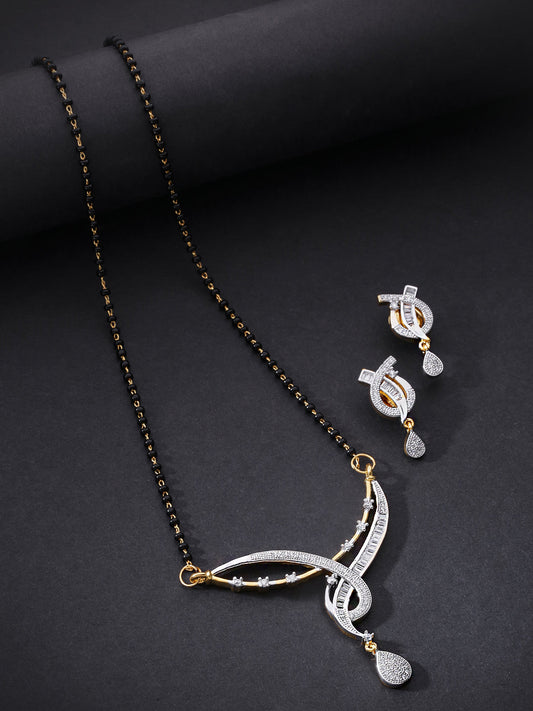 Priyaasi Women Dual Toned AD Studded Beautiful Design Traditional Mangalsutra Set - Grab2buy