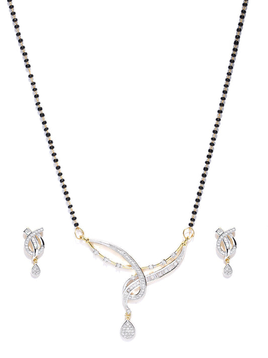 Priyaasi Women Dual Toned AD Studded Beautiful Design Traditional Mangalsutra Set - Grab2buy