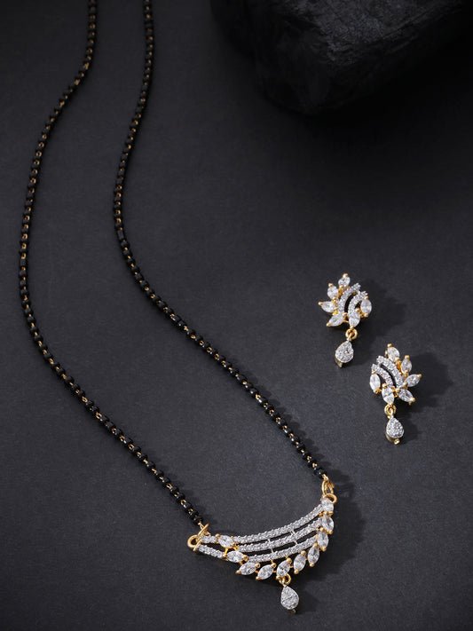 Priyaasi Women Gold-Plated American Diamond Studded Multilayer Design Mangalsutra Set - Grab2buy
