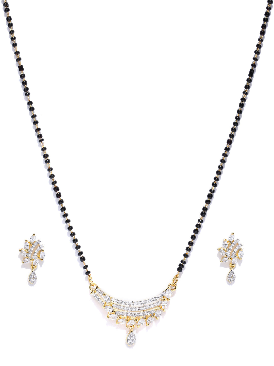 Priyaasi Women Gold-Plated American Diamond Studded Multilayer Design Mangalsutra Set - Grab2buy