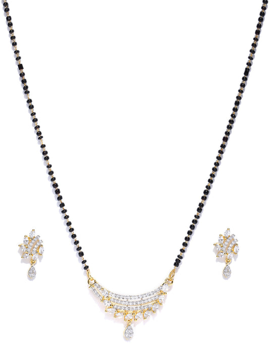 Priyaasi Women Gold-Plated American Diamond Studded Multilayer Design Mangalsutra Set - Grab2buy