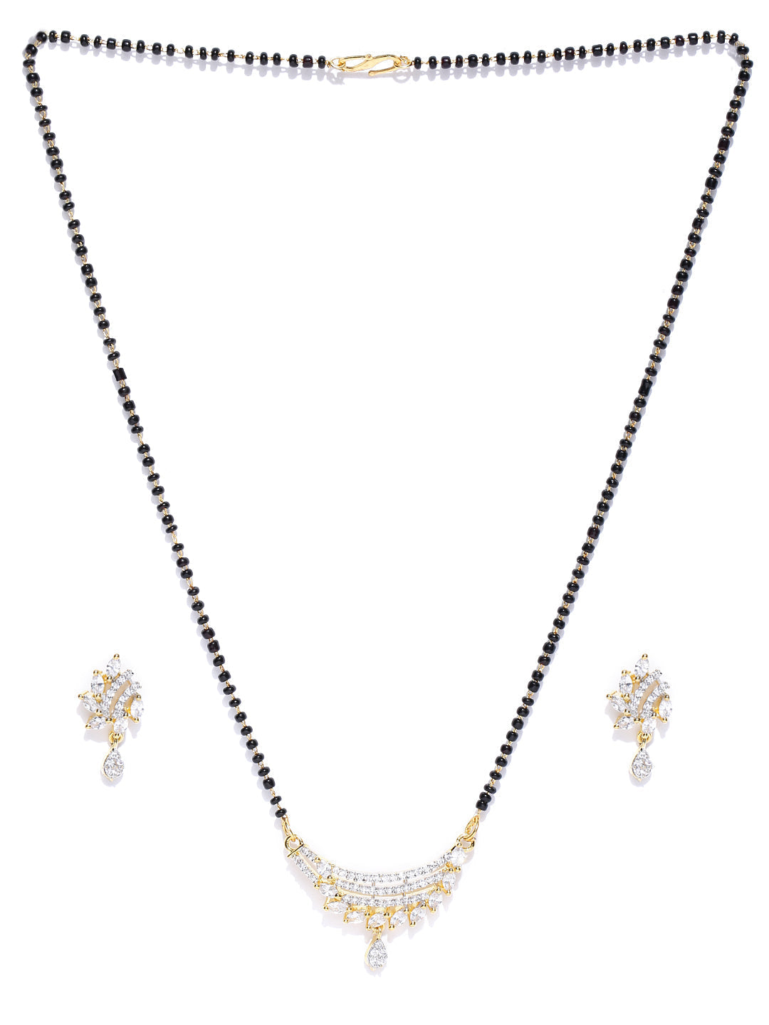 Priyaasi Women Gold-Plated American Diamond Studded Multilayer Design Mangalsutra Set - Grab2buy