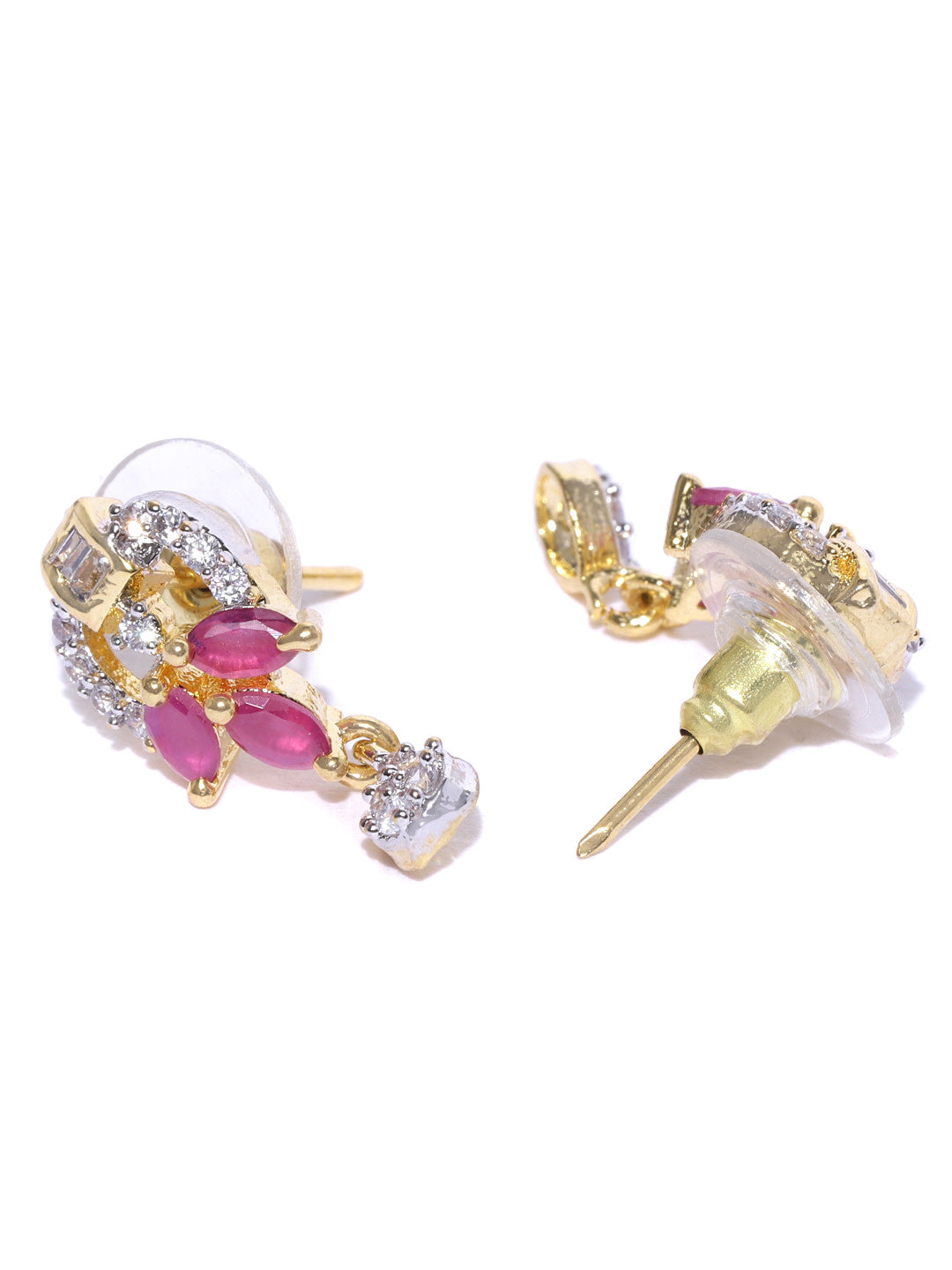 Priyaasi Women Gold-Plated American Diamond and Ruby Studded Mangalsutra Set with Earrings in Floral Pattern - Grab2buy