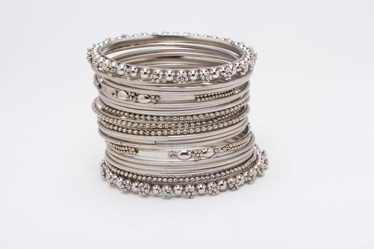 Rhodium-Plated Alloy Silver Trendy Stylish Bangle Set - The Pari - Grab2buy