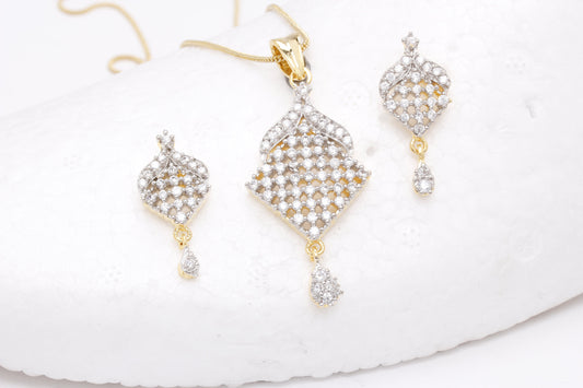 Gold-Plated Alloy American Diamond Pendant Necklace Set - The Pari - Grab2buy