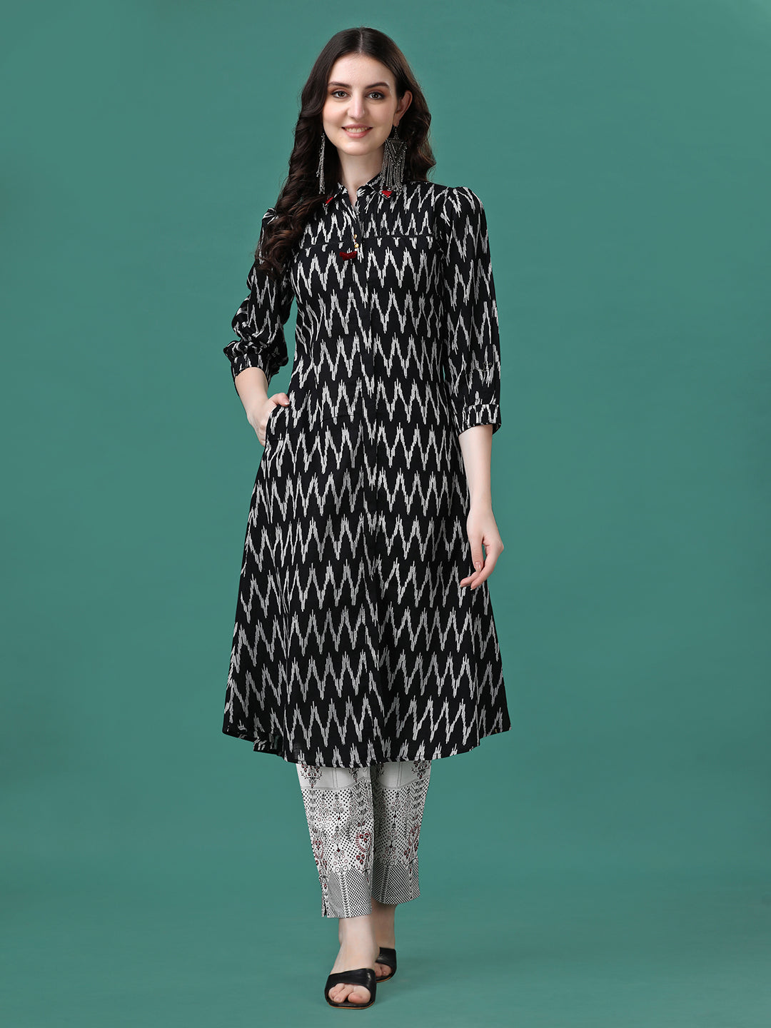 Printed Flared Cotton Kurta With Pant, Multicolor - Hiral Fashion