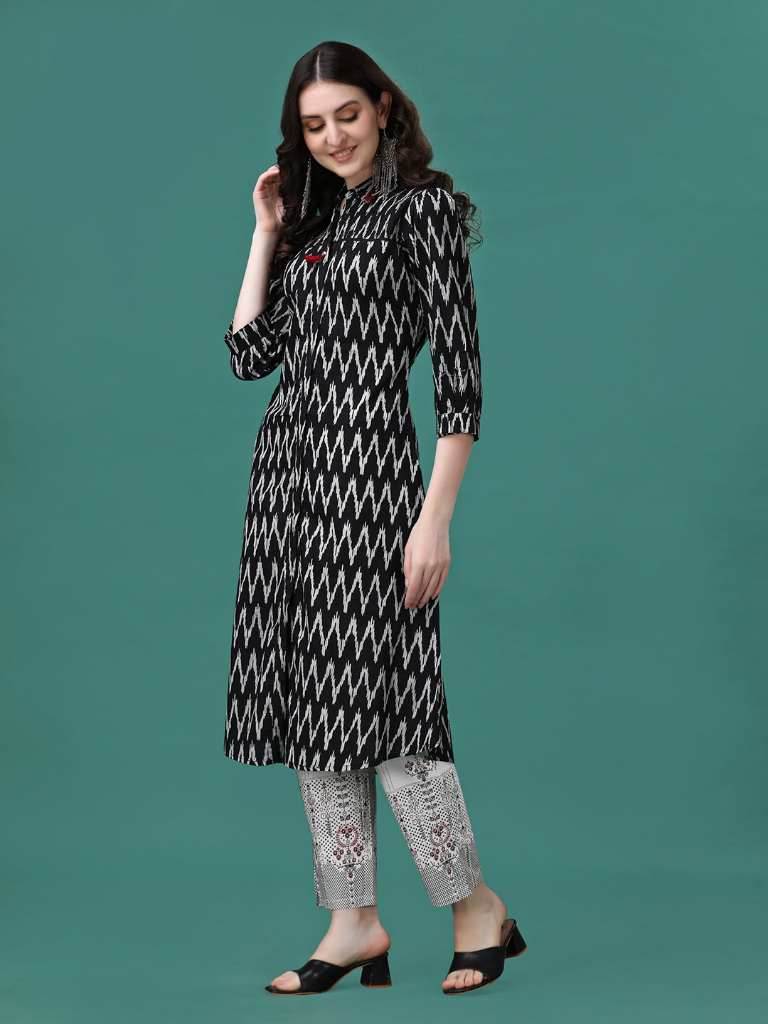 Printed Flared Cotton Kurta With Pant, Multicolor - Hiral Fashion