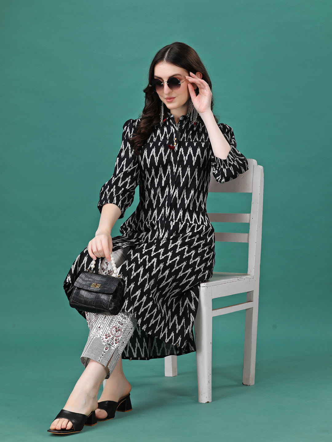Printed Flared Cotton Kurta With Pant, Multicolor - Hiral Fashion