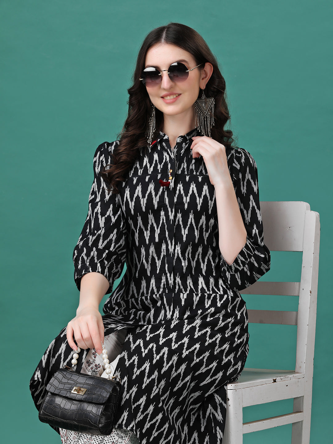 Printed Flared Cotton Kurta With Pant, Multicolor - Hiral Fashion
