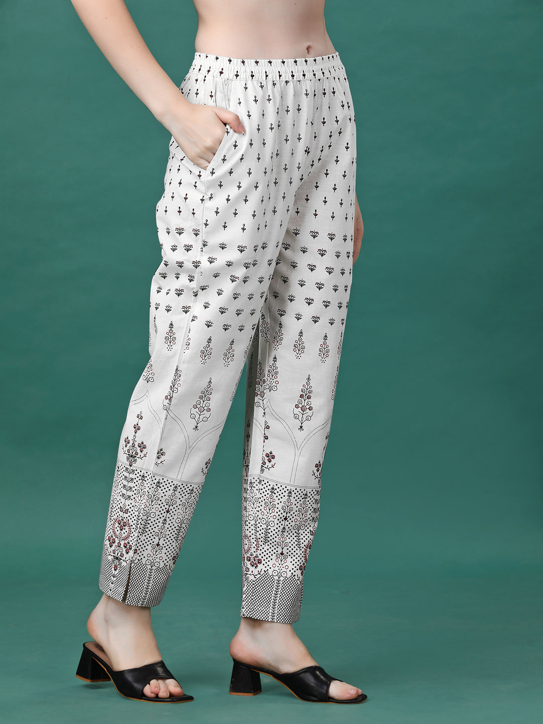 Printed Flared Cotton Kurta With Pant, Multicolor - Hiral Fashion