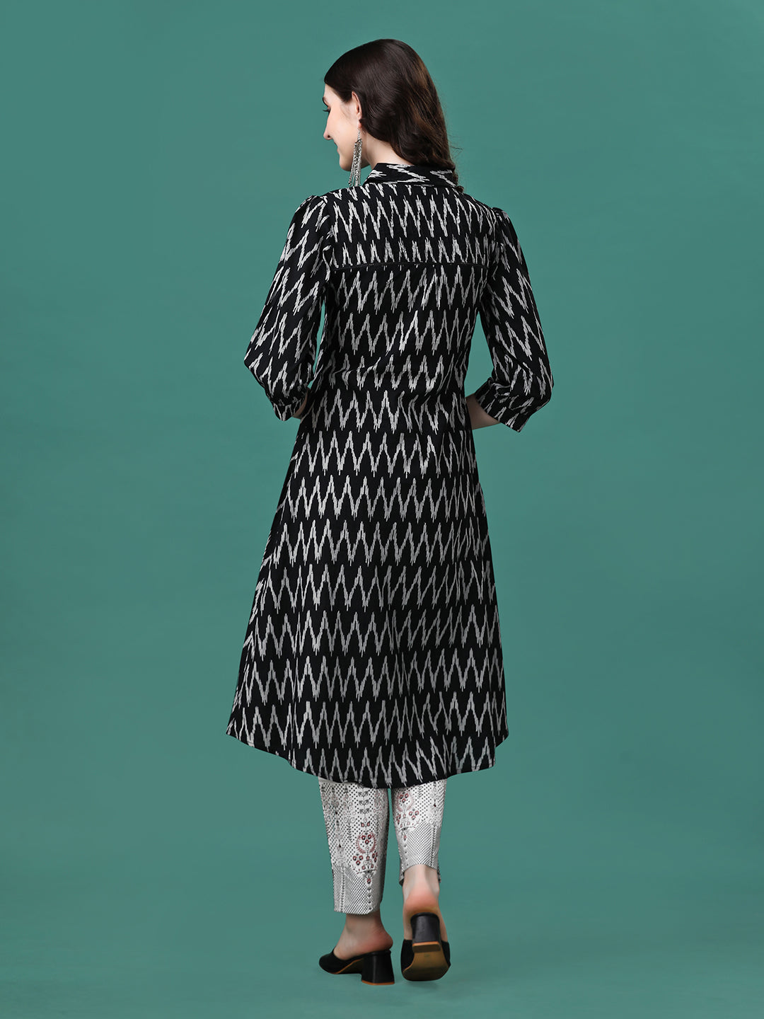 Printed Flared Cotton Kurta With Pant, Multicolor - Hiral Fashion