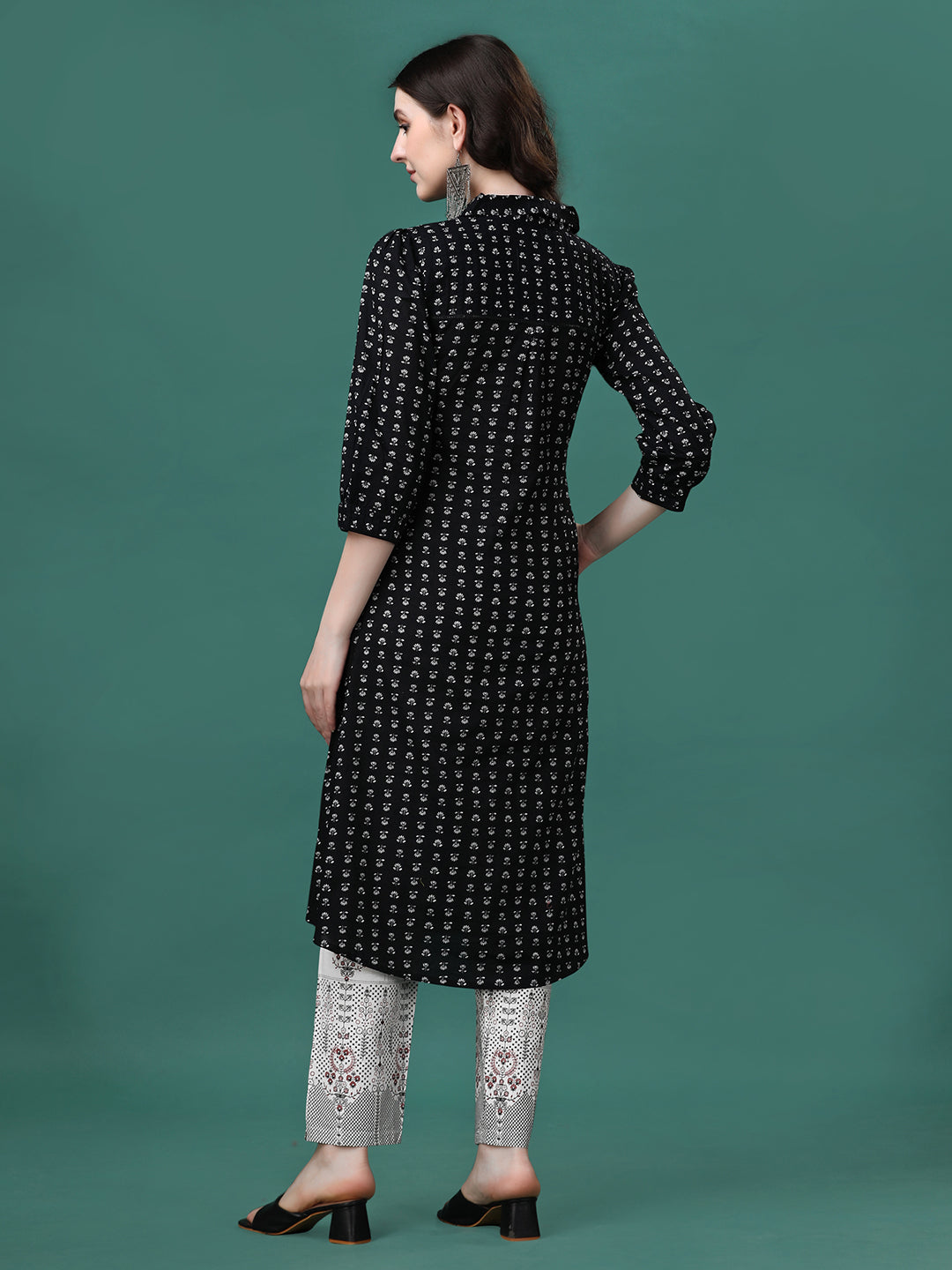 Printed Flared Cotton Kurta With Pant, Multicolor - Hiral Fashion