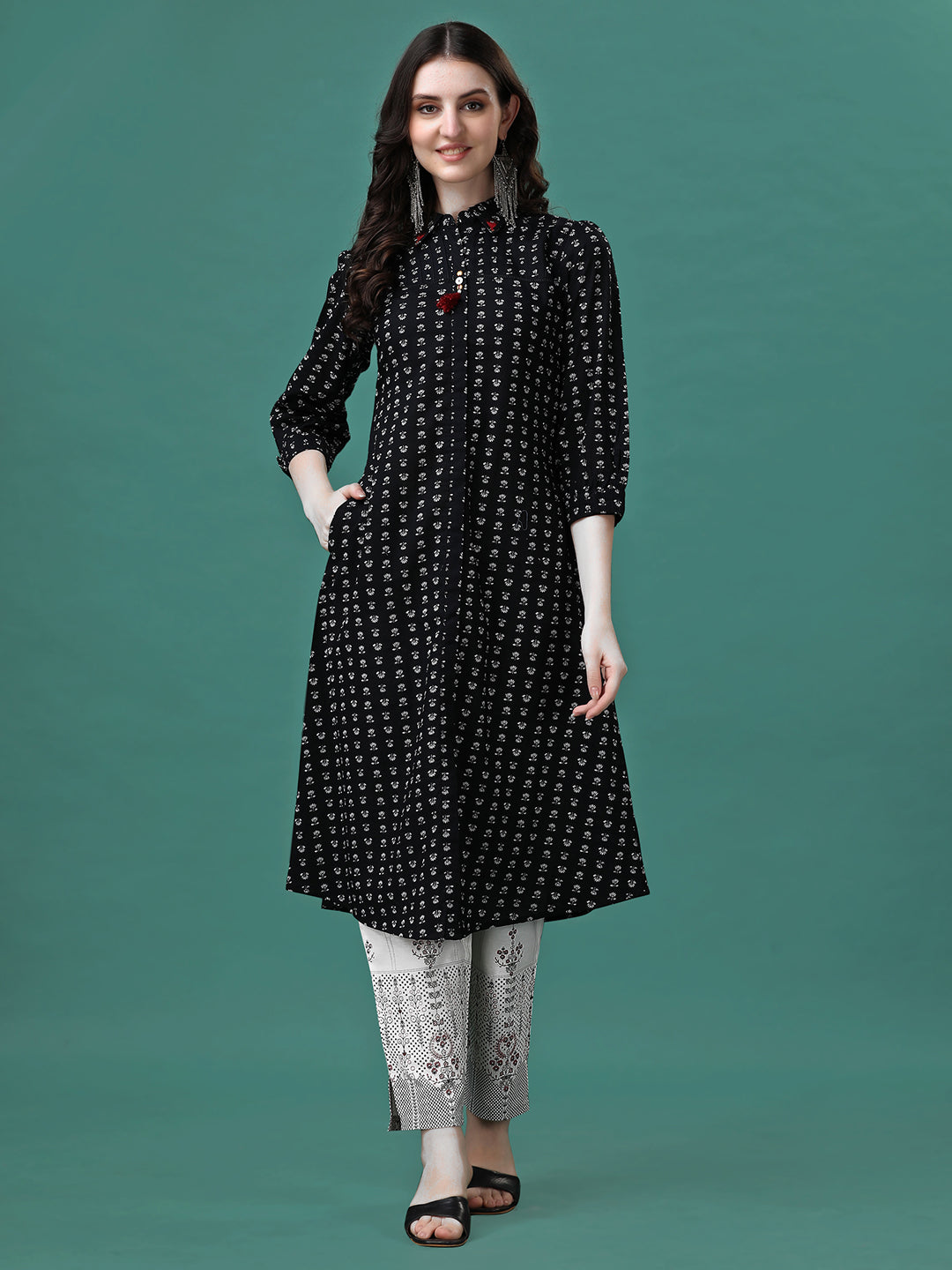 Printed Flared Cotton Kurta With Pant, Multicolor - Hiral Fashion