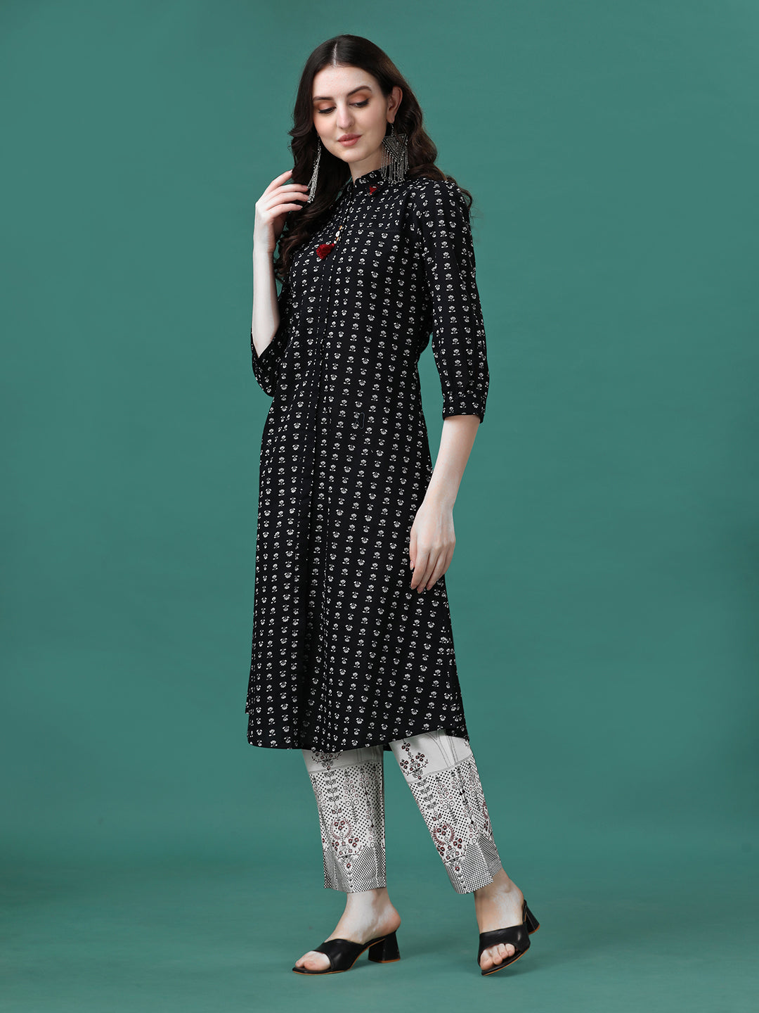 Printed Flared Cotton Kurta With Pant, Multicolor - Hiral Fashion