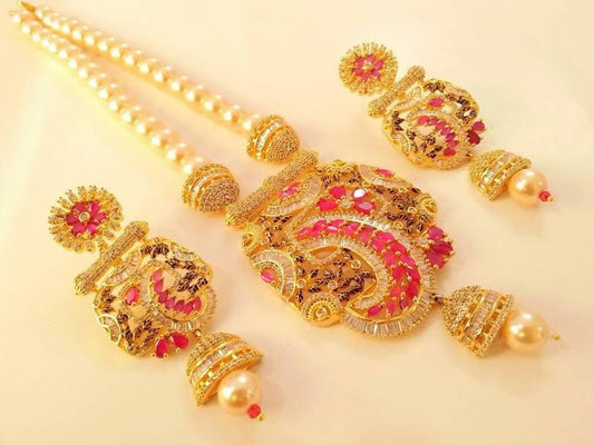 CZ Ruby Bridal Necklace Set
