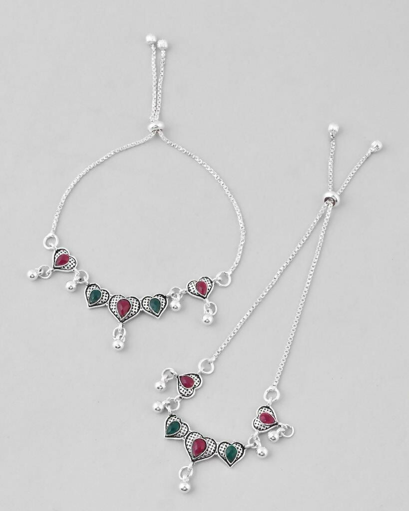 VOJ Set of 2 Traditional Heart Shaped Designer Anklet 