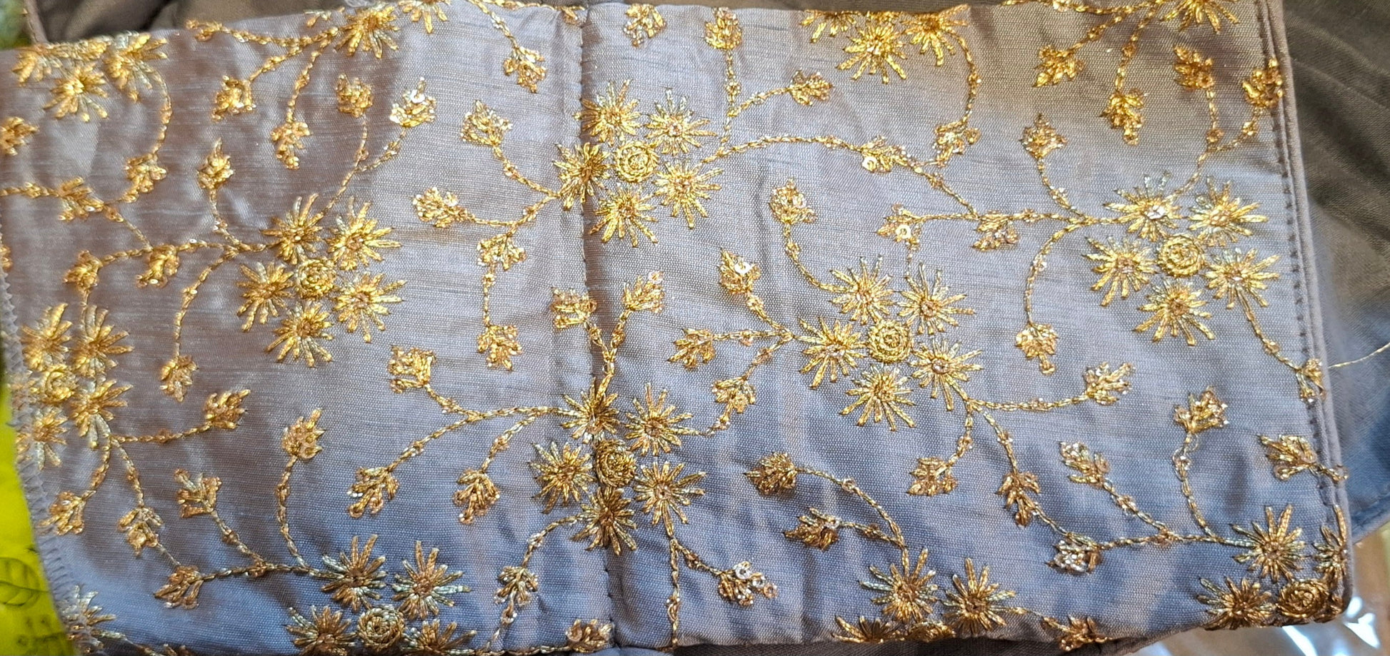 Kia Fashions Ash Grey Golden All Over Embroidered Readymade Blouse