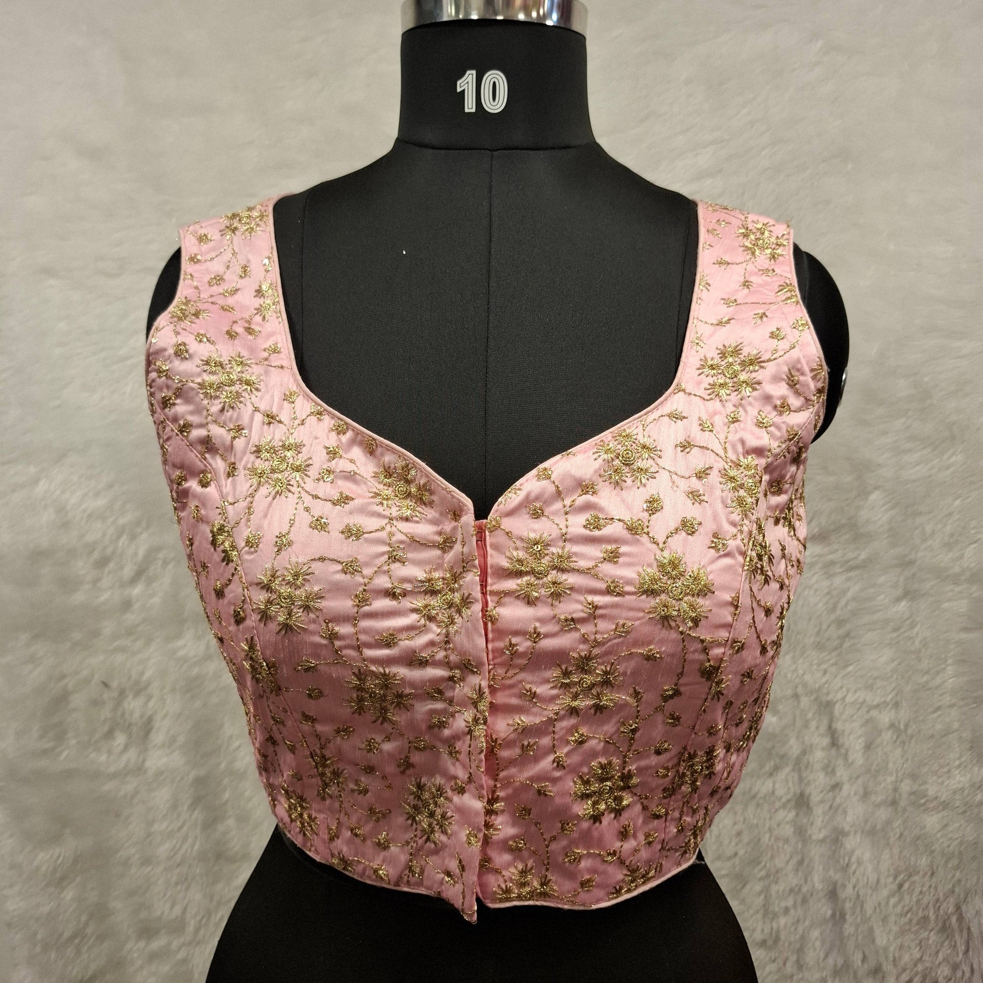 Kia Fashions Baby Pink Golden All Over Embroidered Readymade Blouse