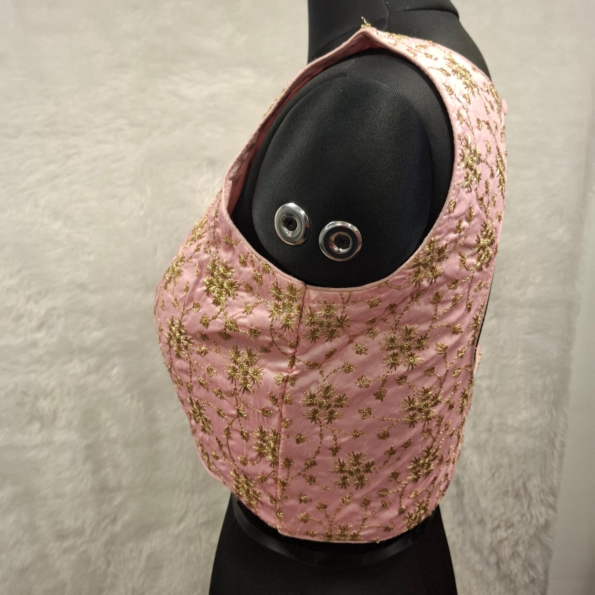 Kia Fashions Baby Pink Golden All Over Embroidered Readymade Blouse