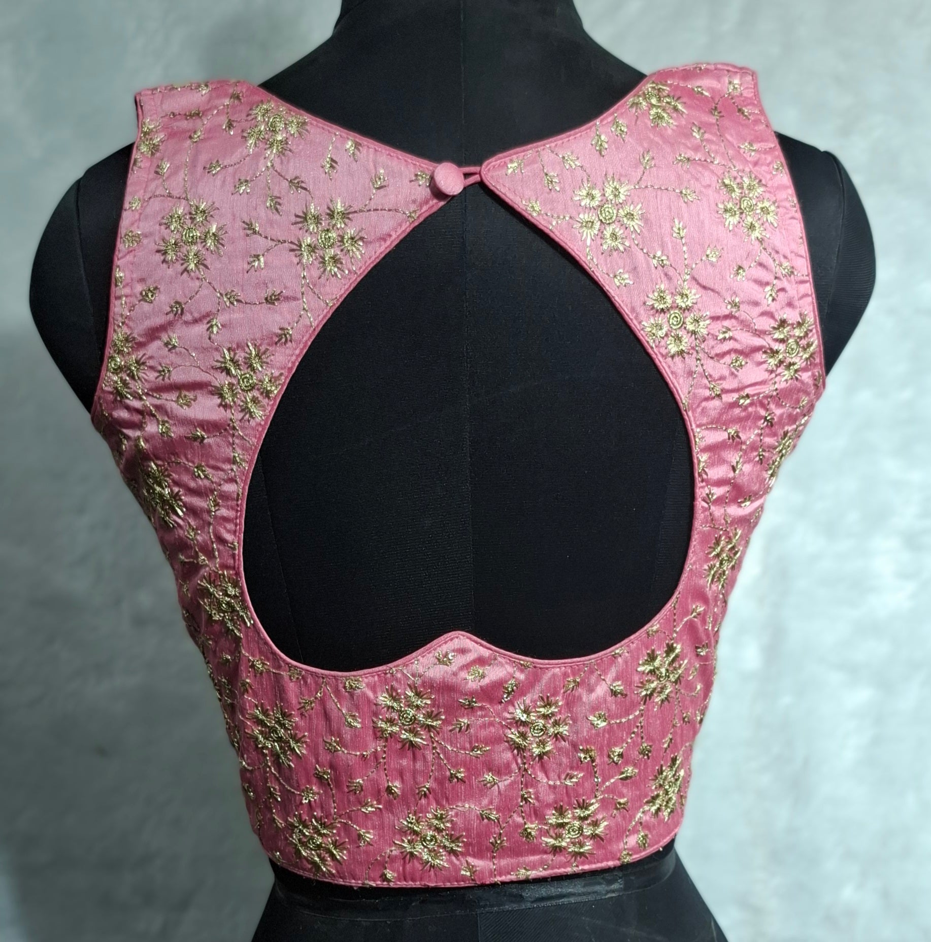 Kia Fashions Pink Golden All Over Embroidered Readymade Blouse
