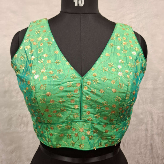 Kia Fashions Green Twin Tone Golden All Over Sequins Readymade Blouse