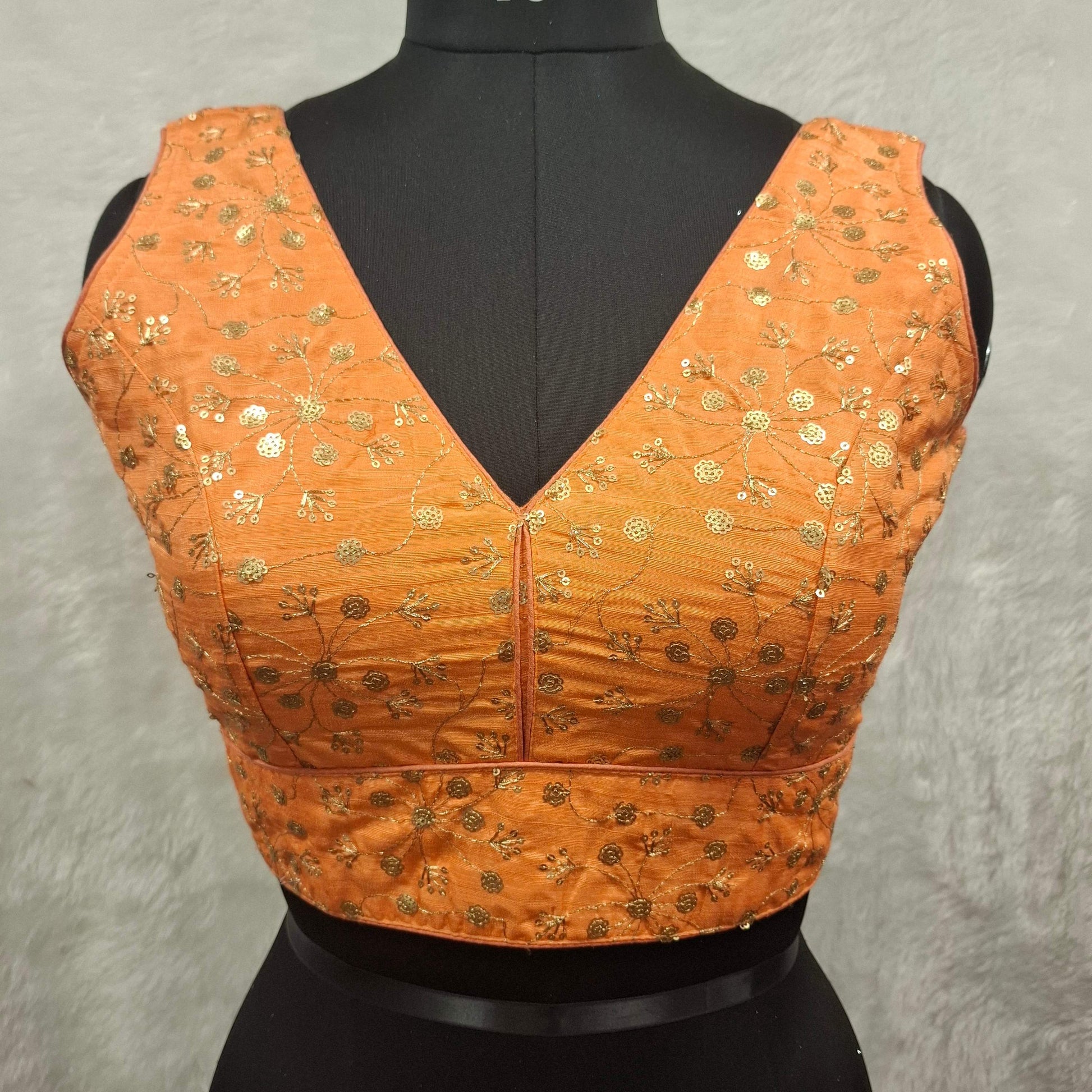 Kia Fashions Orange Twin Tone Golden All Over Sequins Readymade Blouse | Grab2Buy