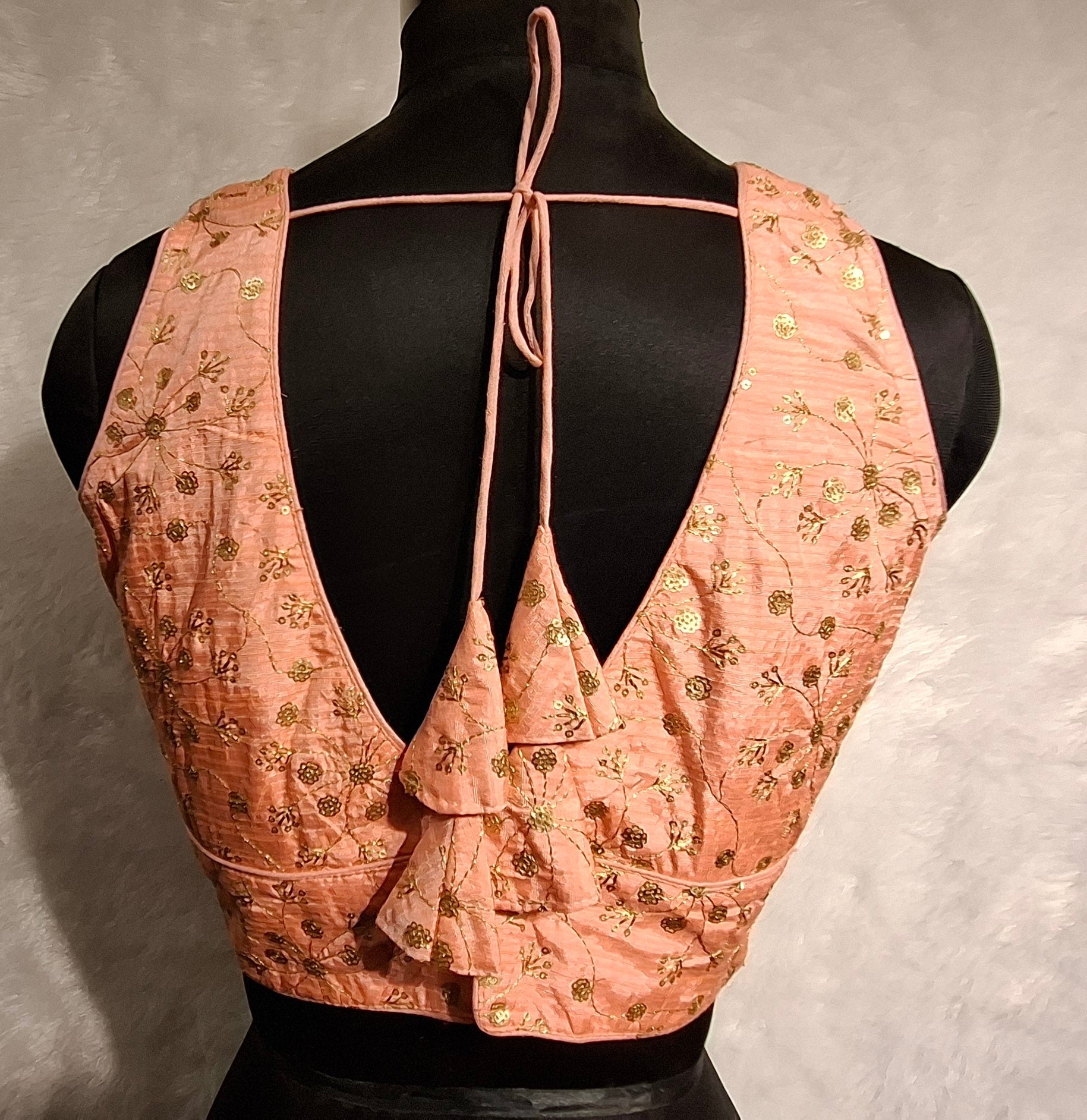 Kia Fashions Peach Twin Tone Golden All Over Sequins Readymade Blouse 