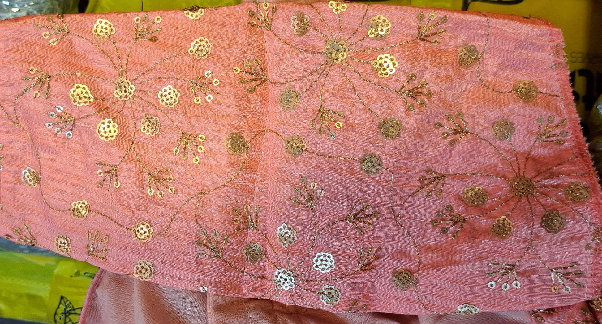 Kia Fashions Peach Twin Tone Golden All Over Sequins Readymade Blouse 