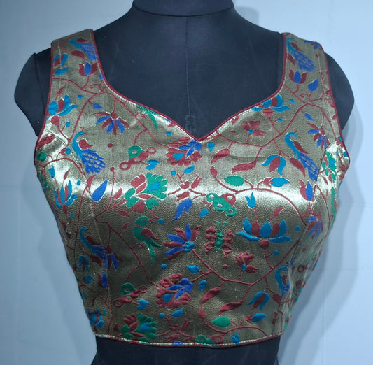 Kia Fashions Maroon Jacquard Weave Multi Color Paithani Readymade Blouse