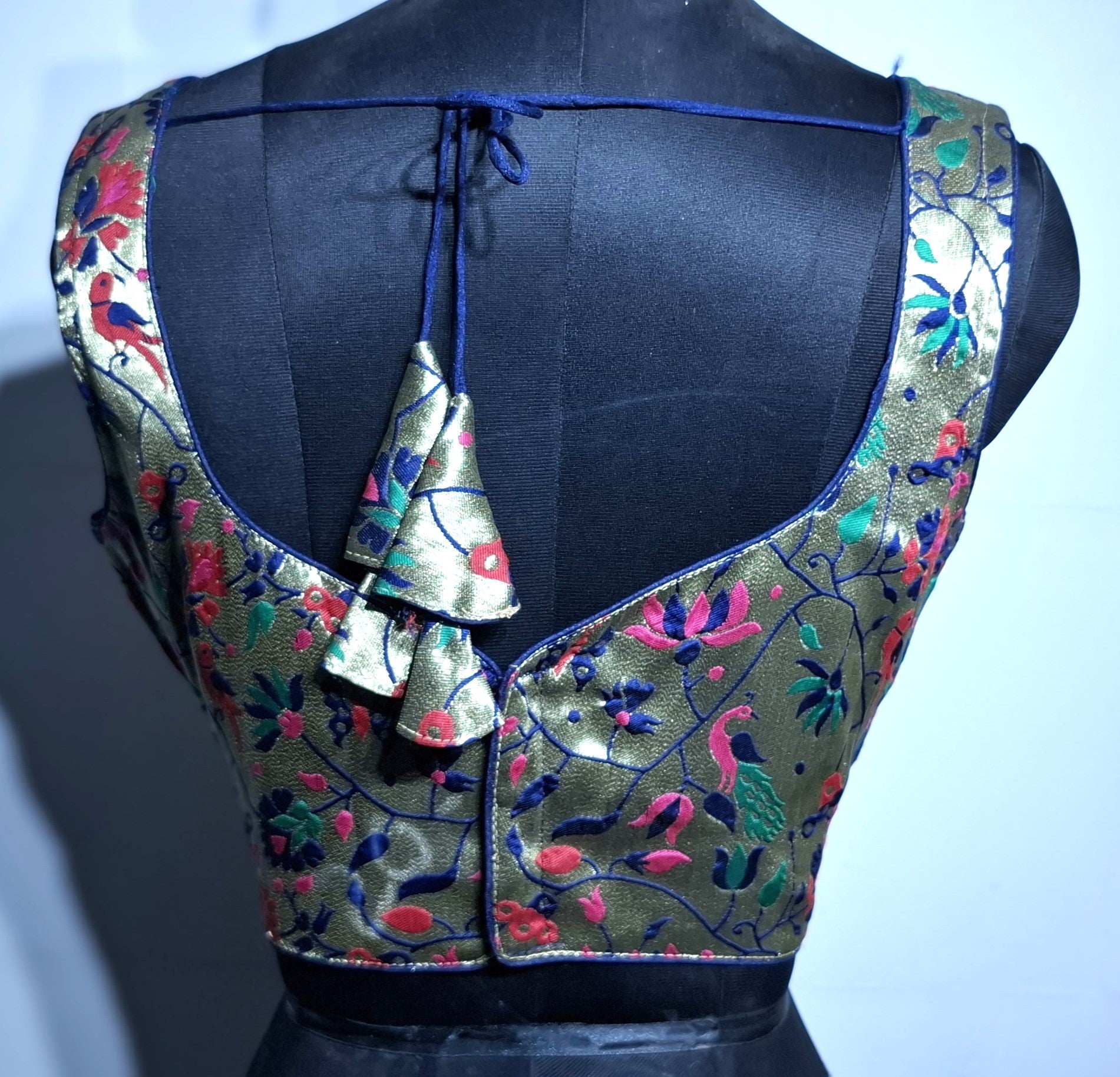 Kia Fashions Navy Blue Jacquard Weave Multi Color Paithani Readymade Blouse 