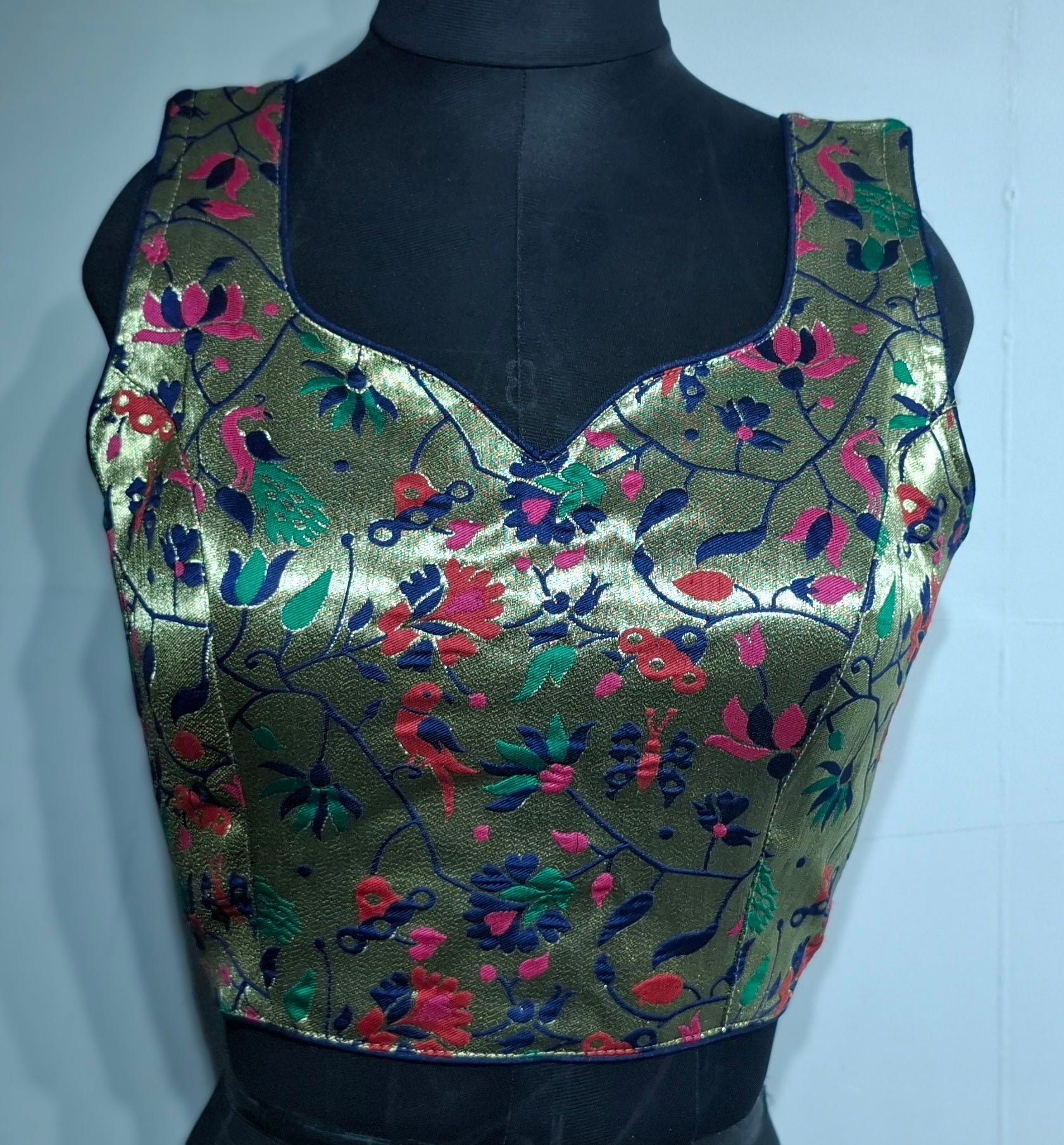Kia Fashions Navy Blue Jacquard Weave Multi Color Paithani Readymade Blouse 