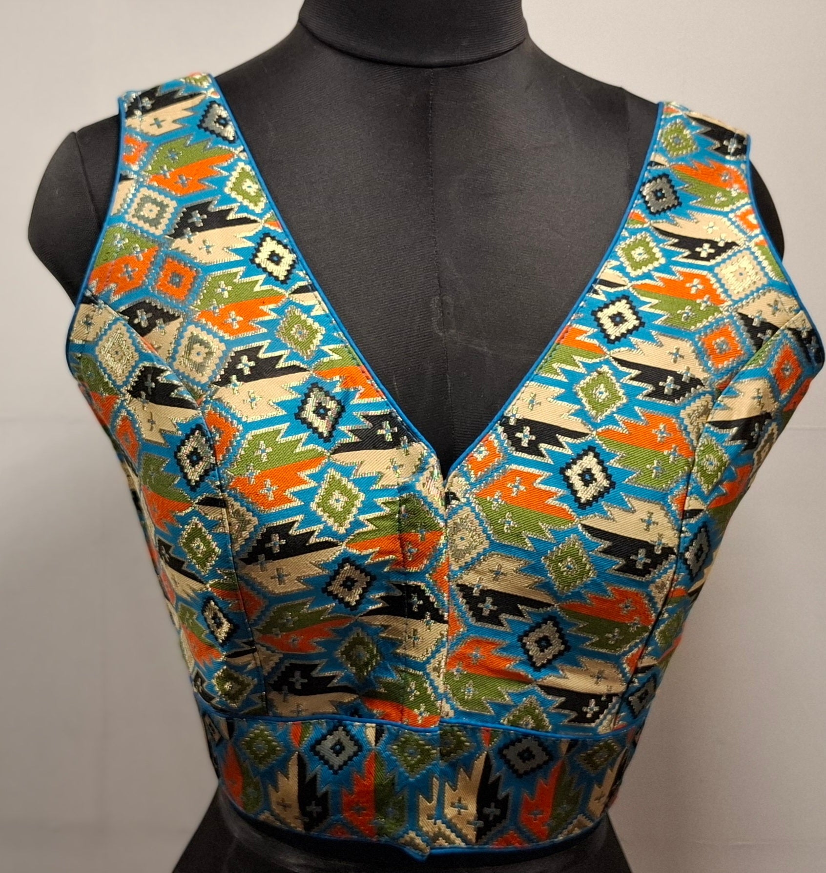 Kia Fashions Cobalt Blue Multi Color Weave Readymade Blouse