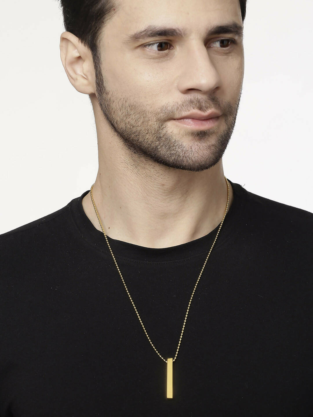NVR Men Gold-Polished Geomatric Pendent With Chain 