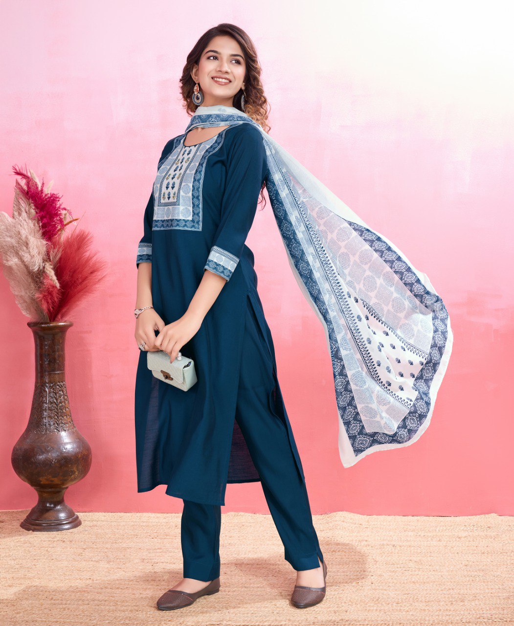 Prazu Fashion Yellow Viscose Silk Printed Kurta Set