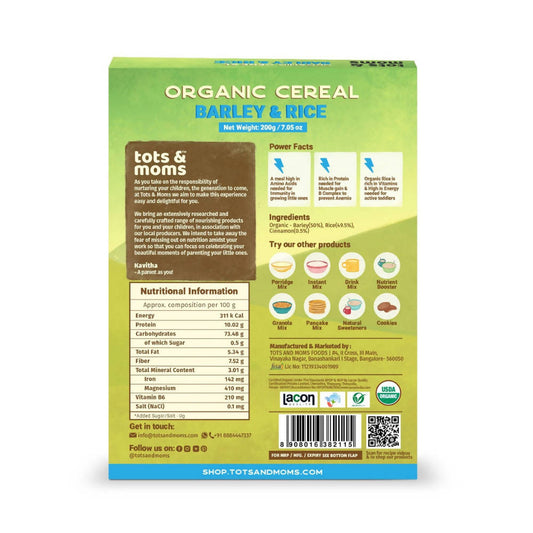 Tots and Moms Organic Cereal Barley & Rice Cereal - Grab2buy