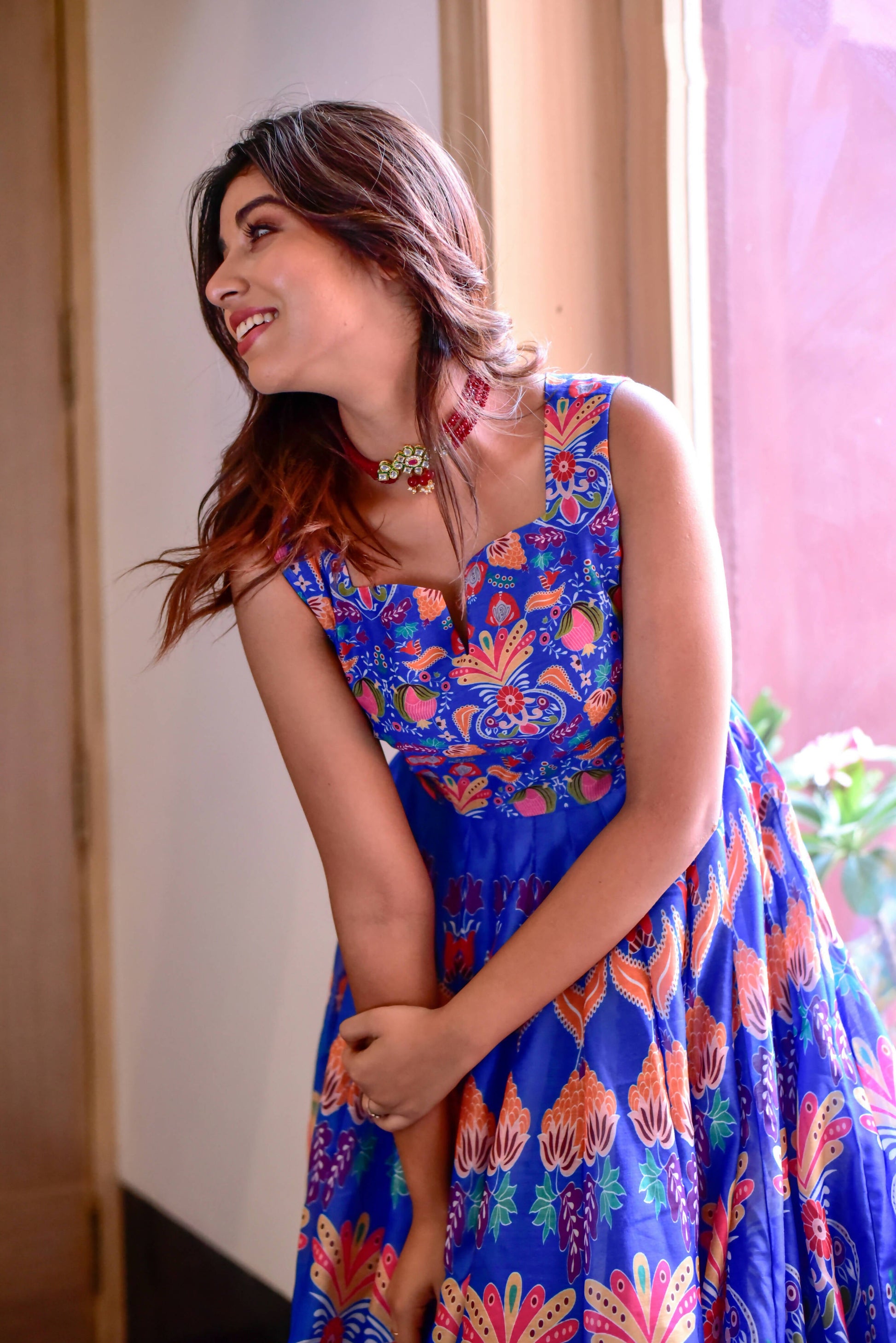 Casual Designer Blue Cotton Silk Gown - Anbazaar