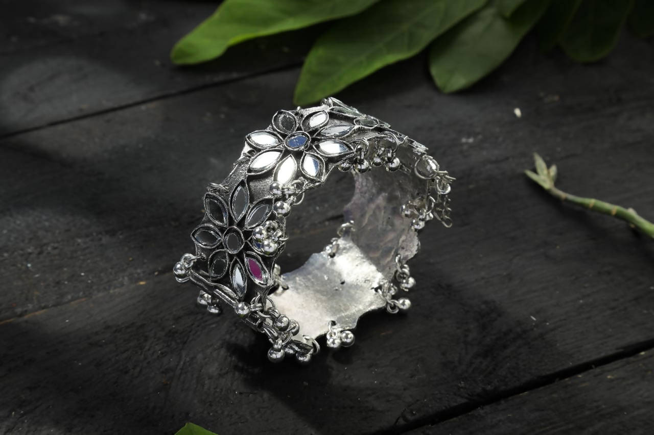 Mominos Fashion Silver Plated Oxidised Bracelet with Mirror design - Grab2buy