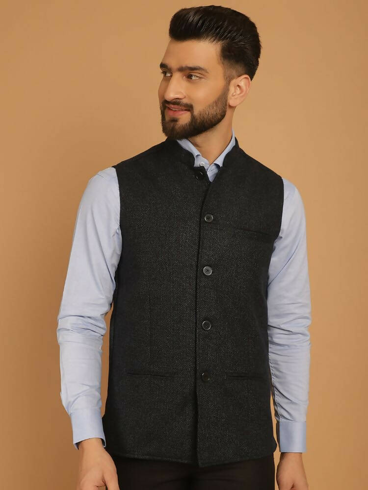 Even Apparels Pure Wool Nehru Jacket - Blue 