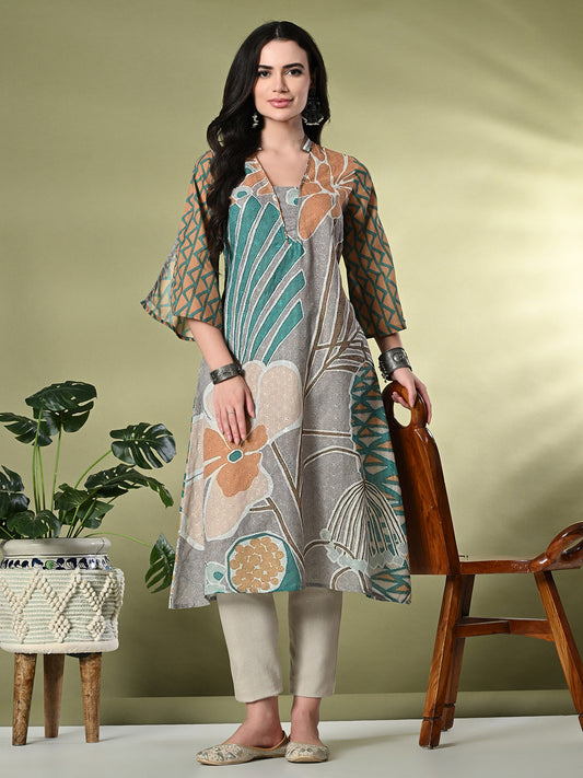 Myshka Women's Hakoba Printed A-Line Kurta in Multi Color